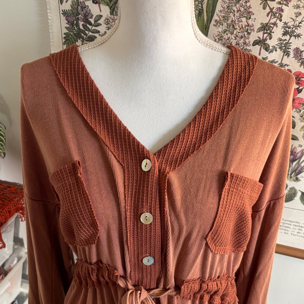 POL Rust Button-Up Blouse Small - image 2